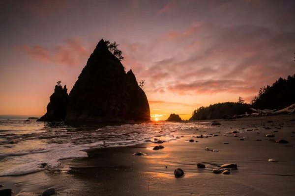 Západ Slunce Rialto Beach Olympijském Národním Parku Washington Usa — Stock fotografie