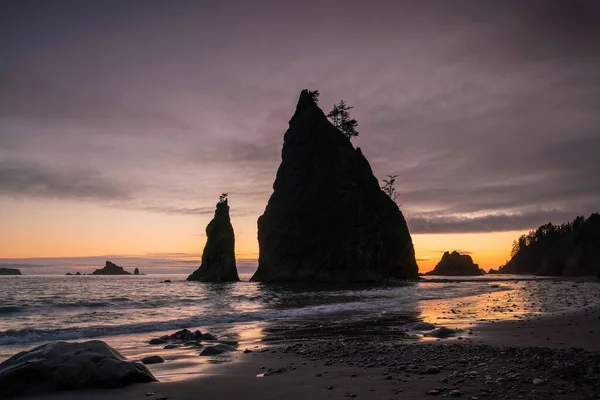 Pôr Sol Praia Rialto Parque Nacional Olímpico Washington Eua — Fotografia de Stock