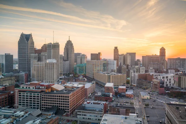 Flygfoto Över Centrala Detroit Vid Skymningen Michigan Usa — Stockfoto