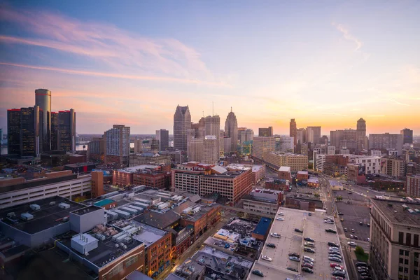 Vista Aérea Del Centro Detroit Crepúsculo Michigan — Foto de Stock