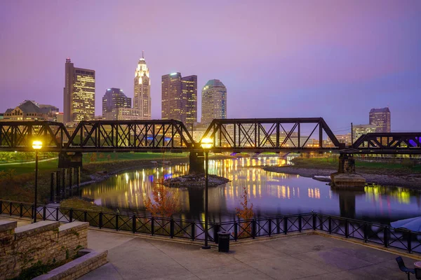 Kilátás Columbus Belvárosára Ohio Skyline Twilight — Stock Fotó