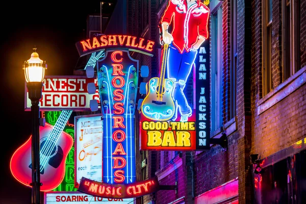 Nashville Nov Panneaux Néon Sur Lower Broadway Area Novembre 2016 — Photo