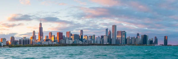 Centro Chicago Skyline Atardecer Illinois — Foto de Stock