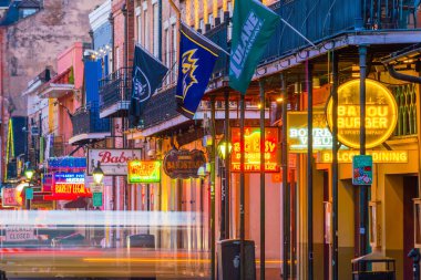 NEW ORLEANS, LOUISIANA - NOV 14: Pubs and bars with neon lights in the French Quarter, New Orleans on November 14, 2016.
