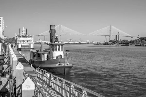 Innenstadt Savannah Flussufer Mit Blauem Himmel Georgia Usa — Stockfoto