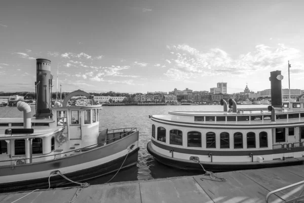 Historic District Waterfront Von Savannah Georgia Usa Der Dämmerung — Stockfoto