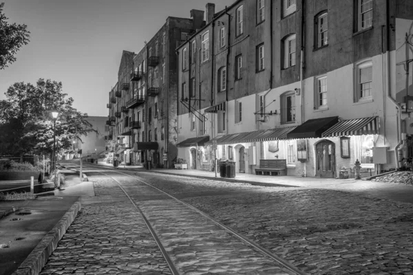 Shops and restaurants at River Street in downtown Savannah in Georgia USA