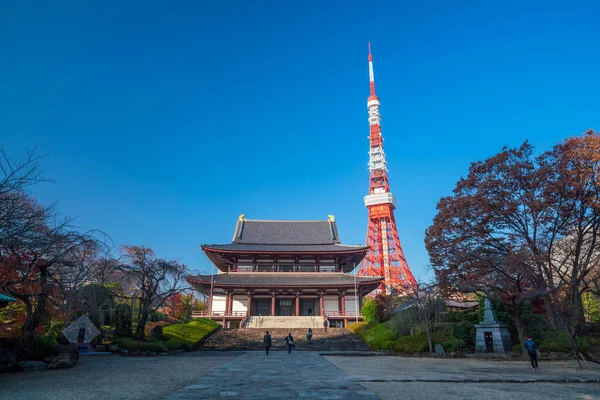 View Zojoji Temple Tokyo Tower Background Japan — стоковое фото