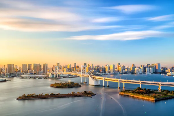 Tokyo Skyline Tokyo Tower Rainbow Bridge Sunset Japan — Stock Photo, Image