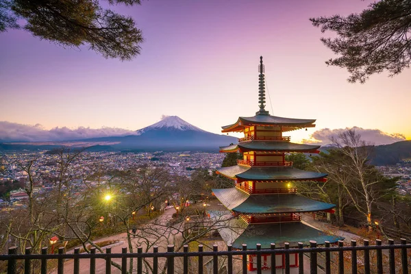 Pagoda Chureito Con Mountain Fuji Vista Crepúsculo — Foto de Stock