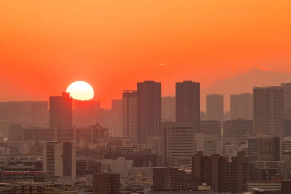 Skyline Tokyo Stad Bij Zonsondergang Japan — Stockfoto