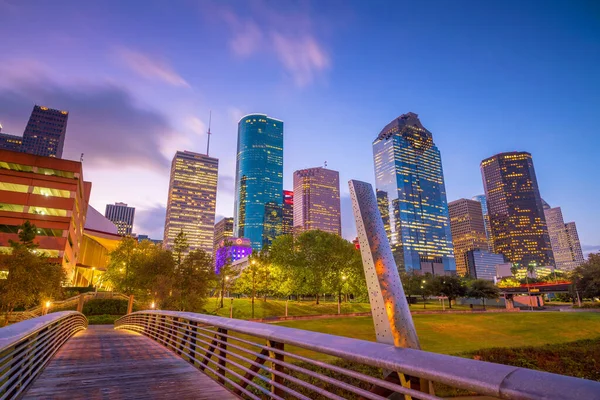 Downtown Houston Ορίζοντα Στο Τέξας Ηπα Στο Λυκόφως — Φωτογραφία Αρχείου