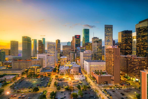 Centrum Houston Panorama Teksasie Usa Zmierzchu — Zdjęcie stockowe
