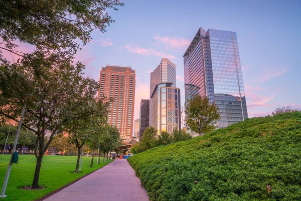 Centrul Orașului Houston Orizont Texas Statele Unite Ale Americii Amurg — Fotografie, imagine de stoc