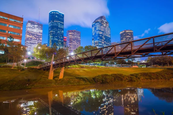 Downtown Houston Ορίζοντα Στο Τέξας Ηπα Στο Λυκόφως — Φωτογραφία Αρχείου