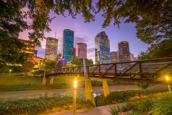 Downtown Houston Ορίζοντα Στο Τέξας Ηπα Στο Λυκόφως — Φωτογραφία Αρχείου