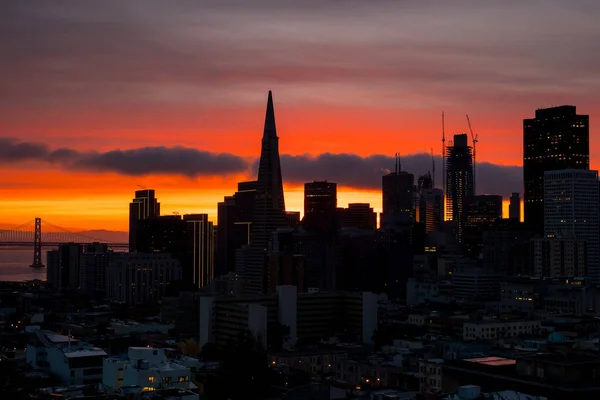 Krásná Silueta Pohled Obchodní Centrum Centru San Franciska Usa Soumraku — Stock fotografie