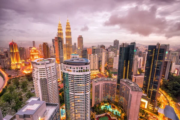 Downtown Kuala Lumpur Skyline Crépuscule Malaisie — Photo