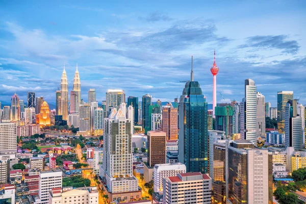 Downtown Kuala Lumpur Skyline Bij Schemering Maleisië — Stockfoto