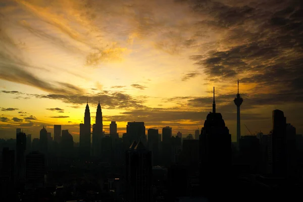 Plan Silhouette Centre Ville Kuala Lumpur Crépuscule Malaisie — Photo
