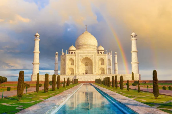 Vue Taj Mahal Agra Inde Avec Arc Ciel — Photo