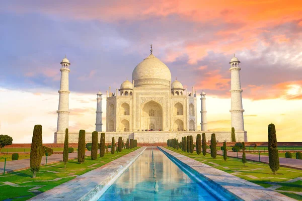 Vue Taj Mahal Agra India Coucher Soleil — Photo