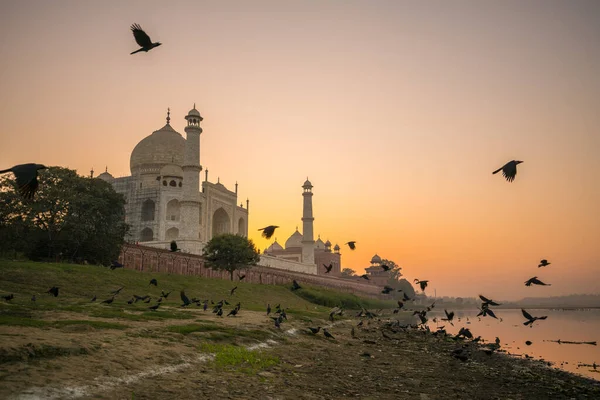 Taj Mahal Agra India Coucher Soleil — Photo