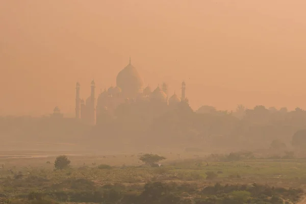 Taj Mahal Agra India Coucher Soleil — Photo