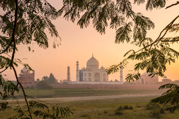 Taj Mahal Agra India Coucher Soleil — Photo