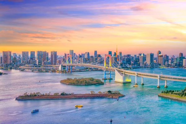 Tokyo Skyline Avec Tour Tokyo Pont Arc Ciel Coucher Soleil — Photo