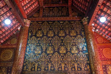 Luang Pra Bang 'in en popüler tapınağı Wat Xieng Tangası' nın detaylı görüntüleri, Laos.