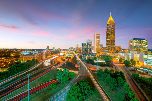 Skyline of Atlanta city at sunset in Georgia, USA