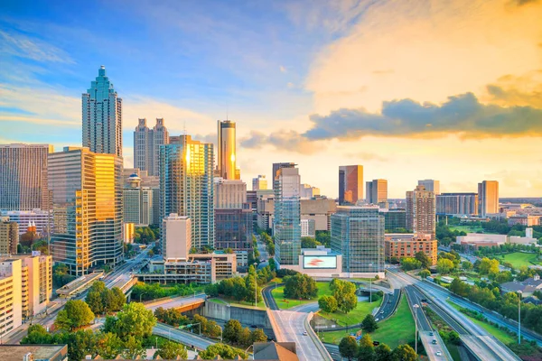 Skyline Města Atlanta Při Západu Slunce Gruzii Usa — Stock fotografie