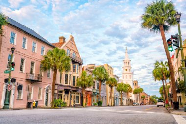 Historical downtown area of  Charleston, South Carolina, USA at twilight. clipart