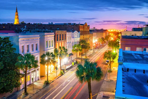 Historyczne Centrum Charleston Karolina Południowa Usa Zmierzchu — Zdjęcie stockowe