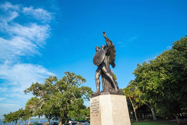 Confederate Soldier Memorial White Point Gardens Batería Charleston Carolina Del — Foto de Stock