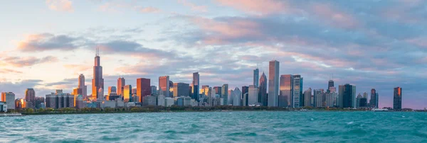 Downtown Chicago Skyline Bij Zonsondergang Illinois Verenigde Staten — Stockfoto