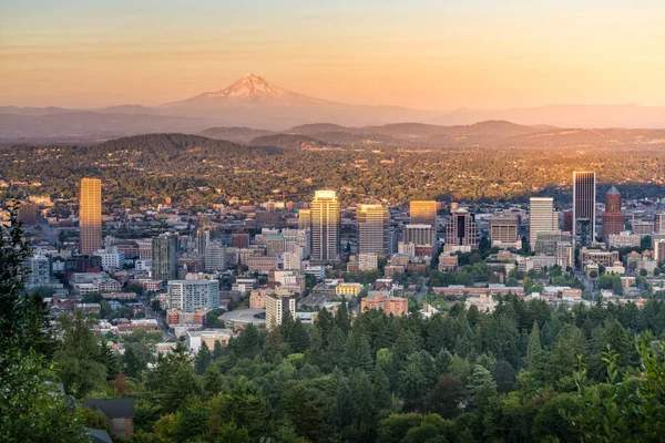 Centre Ville Portland Oregon Coucher Soleil Depuis Pittock Mansion — Photo