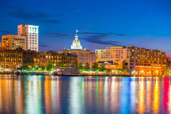 Historic District Waterfront Von Savannah Georgia Usa Der Dämmerung — Stockfoto