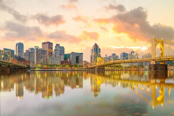 Panorama Centro Pittsburgh Horizonte Crepúsculo — Fotografia de Stock