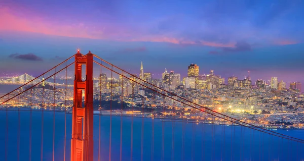 Міст Золоті Ворота Центр Сан Франциско Сутінках — стокове фото