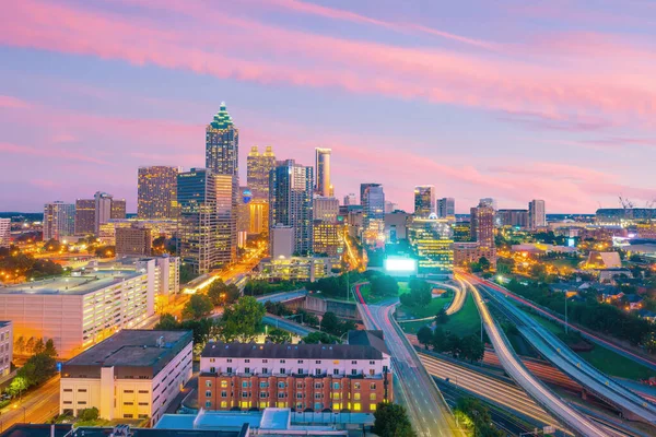 Skyline Města Atlanta Při Západu Slunce Gruzii Usa — Stock fotografie