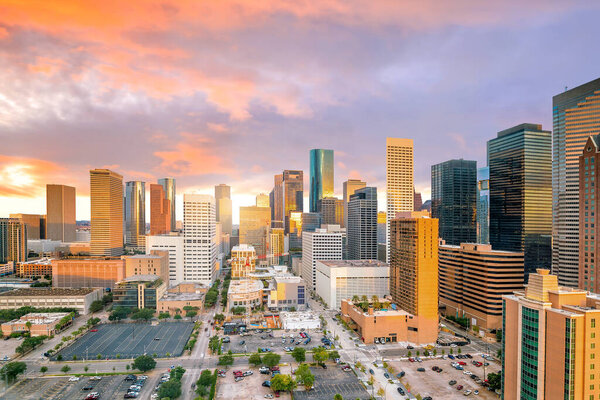 Downtown Houston skyline in Texas USA at twilight