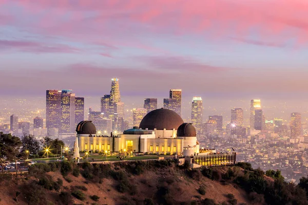 Griffithova Observatoř Panorama Los Angeles Soumraku — Stock fotografie