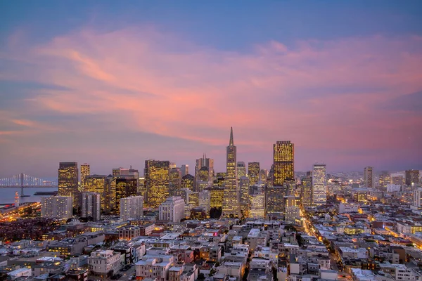 Hermosa Vista Del Centro Negocios Centro San Francisco Atardecer —  Fotos de Stock