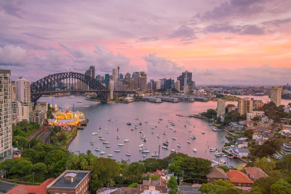 Downtown Sydney Panorama Austrálii Soumraku — Stock fotografie