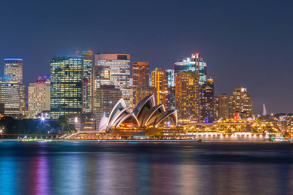 Downtown Sydney skyline in Australia at twilight