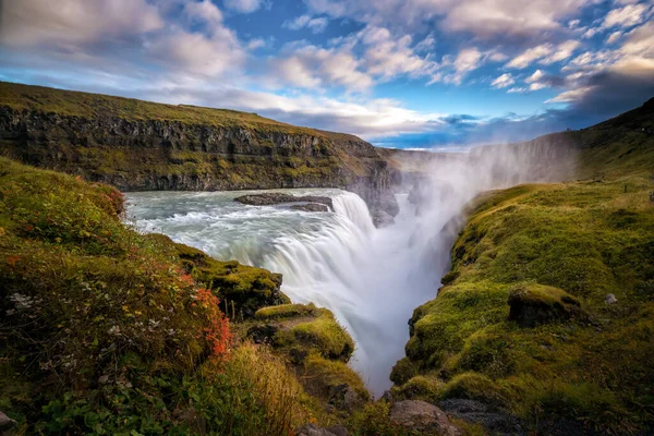 Piękny Sławny Wodospad Gullfoss Islandii — Zdjęcie stockowe