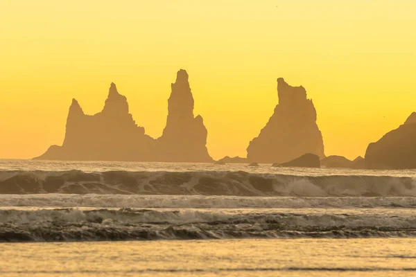 Krajobraz Wybrzeża Vik Zachodzie Słońca Islandii — Zdjęcie stockowe