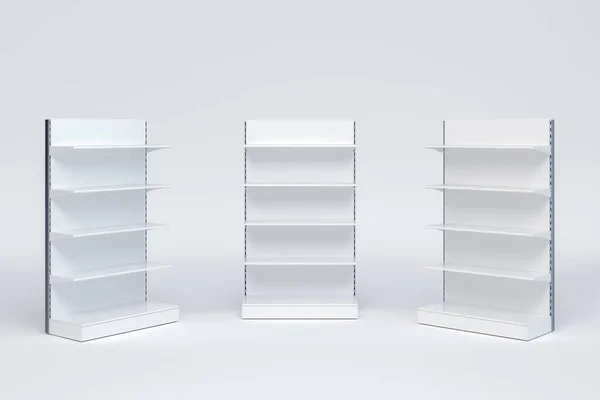 Image Set Regular Empty Grocery Retail Shelving Different Staying Angle — Stock Photo, Image